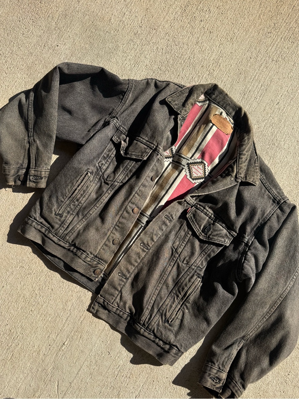 Levi's Black Denim Jacket with Aztec-Inspired Lining